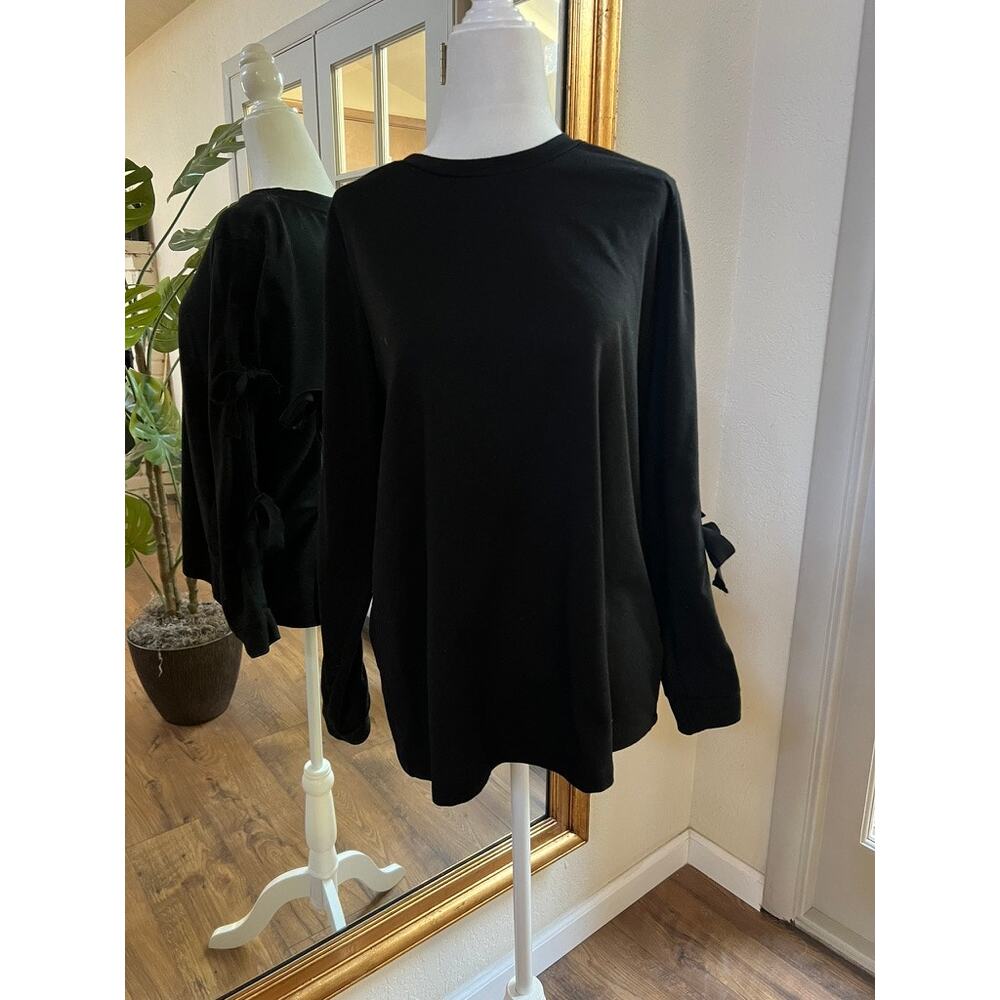 Pleione Whimsygoth Black Blouse w/ peekaboo sleeves with black ribbon tie Sz M